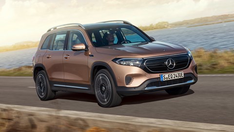 Best electric SUVs - Mercedes EQB, front view, bronze, driving